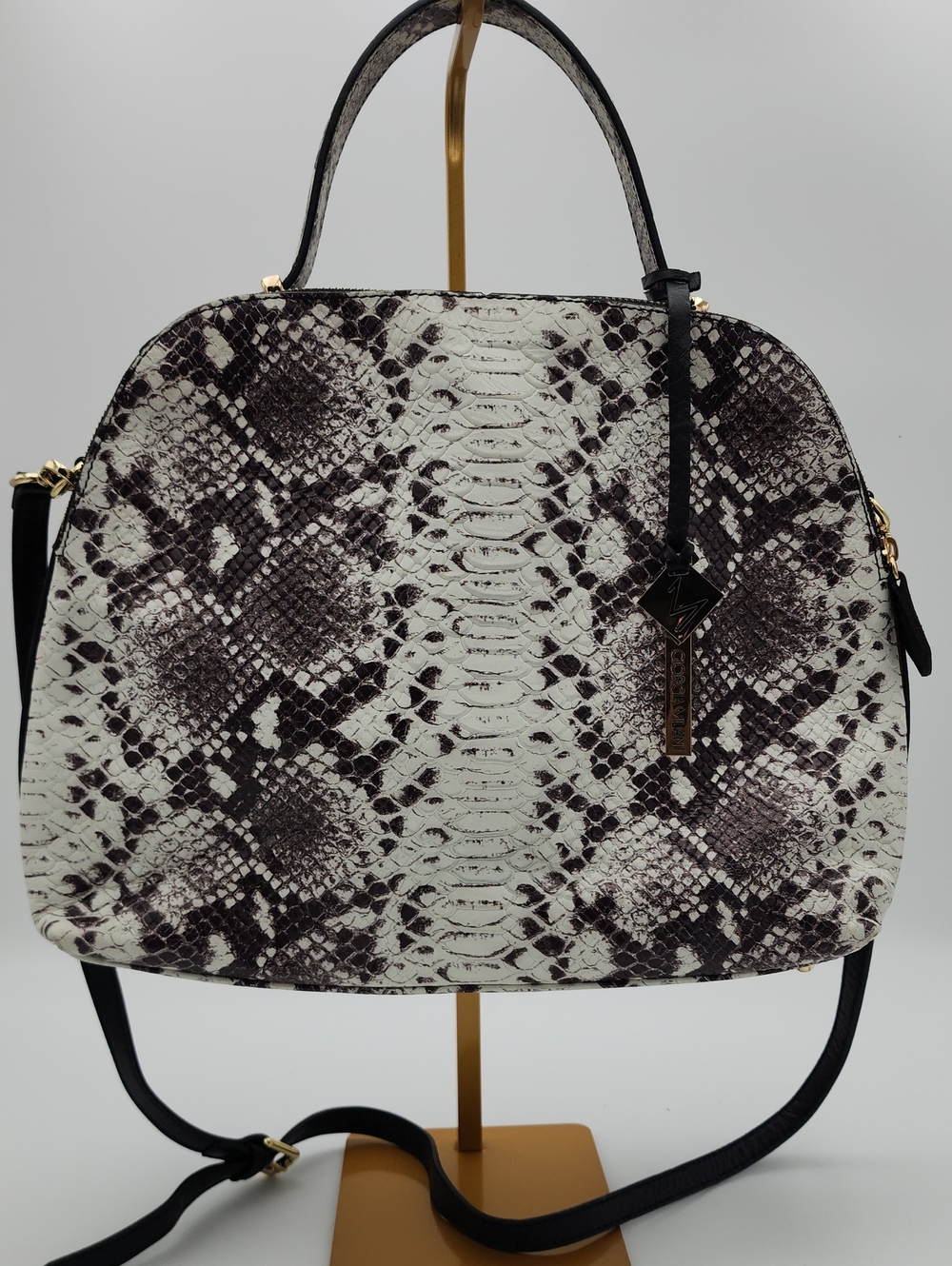 Giorgia Milani Python-Print Dome Satchel Handbag in Black & White